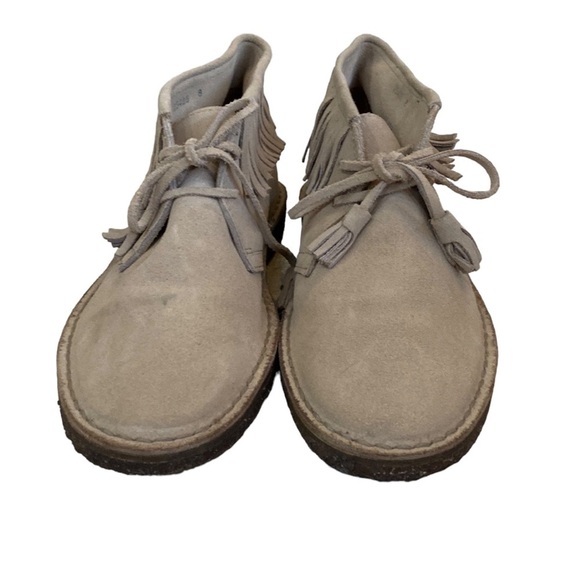 J Crew Fringed Macalister Suede Boot Tassel Laces Cream Sz 8 Ankle Boot Leather - Picture 1 of 12